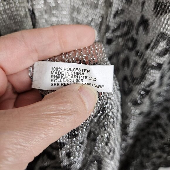 Leopard Print Silver Fringe Shawl Kimono Cover up Mesh Open Front One Size - Picture 10 of 12